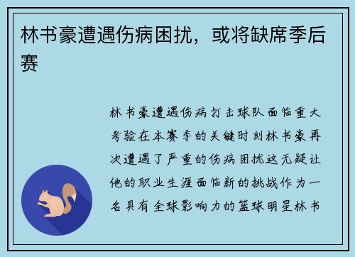 林书豪遭遇伤病困扰，或将缺席季后赛